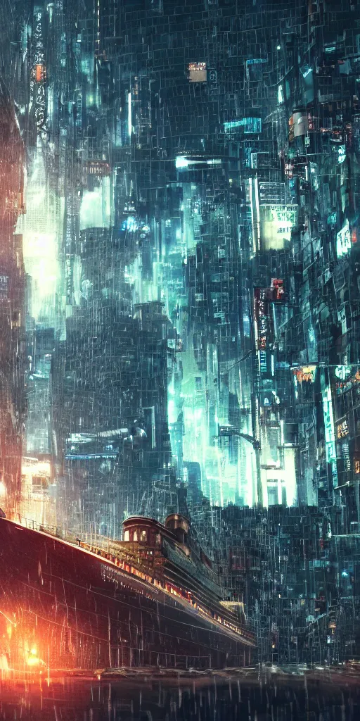 Prompt: a titanic matrix destroying a dystopian city, cyberpunk, sharp focus, dynamic lights, still, photograph, hyper realistic, masterpiece, octane render, rendered, 3 d, cinematic, cinematic lighting, dramatic lighting, highly detailed, intricate details, texture, cinematic composition, wide shot, by donglu yu and kevin jick and eddie del rio