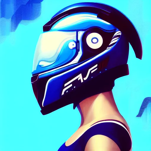 Prompt: profile photo of a girl driver with a helmet and a visor, side profile in underwater, highly detailed, digital painting, artstation, concept art, smooth, sharp focus, illustration by Sandra Chevrier