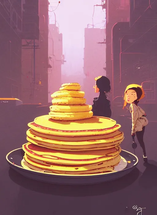 Prompt: highly detailed portrait of a huge stack of pancakes by atey ghailan, james gilleard, by joe fenton, by greg rutkowski, by greg tocchini, by kaethe butcher, 4 k resolution, gradient yellow, black, brown and cyan color scheme, grunge aesthetic!!! ( ( dystopian graffiti tag wall in background ) )