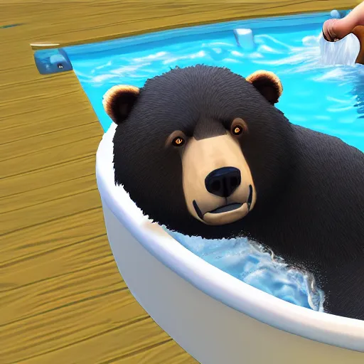 Prompt: a bear in jacuzzi, the sims 4 oil panting