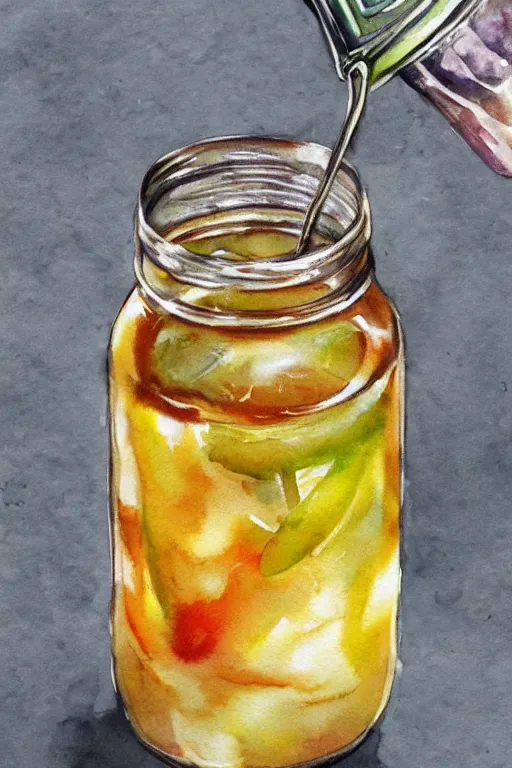 Image similar to Ice Tea in a mason jar, Watercolor, photorealistic, high resolution, award winning, trending on artstation, art by artgerm