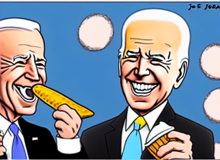 Prompt: joe biden eating ice cream scoop on a ice cream cone, political cartoon, high detail