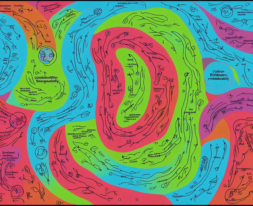 Image similar to a diagram of the flow of responsibility from the creator all the way to bacteria and microbes, saturated color scheme