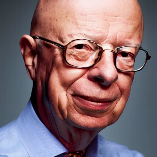 Image similar to uhd candid photo of klaus schwab with empty pockets and very sad frown, with accurate face, uhd, studio lighting, photorealistic, correct face, photo by annie leibovitz