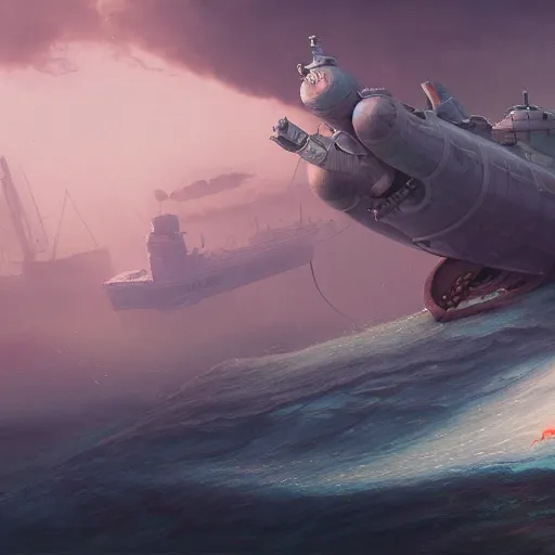 Image similar to subsurface scattering, white, giant submarine, koi colors only, octane render, jesper ejsing, justin gerard, james jean, tomasz alen kopera, cgsociety, fenghua zhong, makoto shinkai, highly detailed, rim light, art, cinematic lighting, very coherent, hyper realism, 8 k