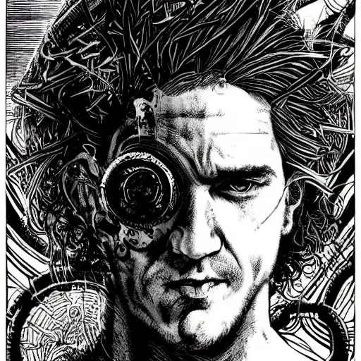 Prompt: half body portrait illustration of a punk. dystopian, intricate detailed, art nouveau fractals, pop art, comic book style. by neil gaiman, h. p. lovecraft, wlop, lei min, andre norton, darwin cook, barry windsor smith, bernie wrightson, ross tran, dan mumford