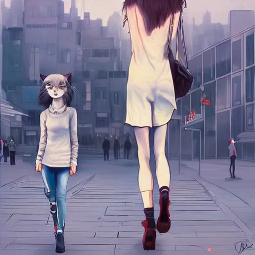 Prompt: cat sfinx walking on city, very detailed fine art, concept art, trend of artistation and devianart, style of ilia kuvshinov