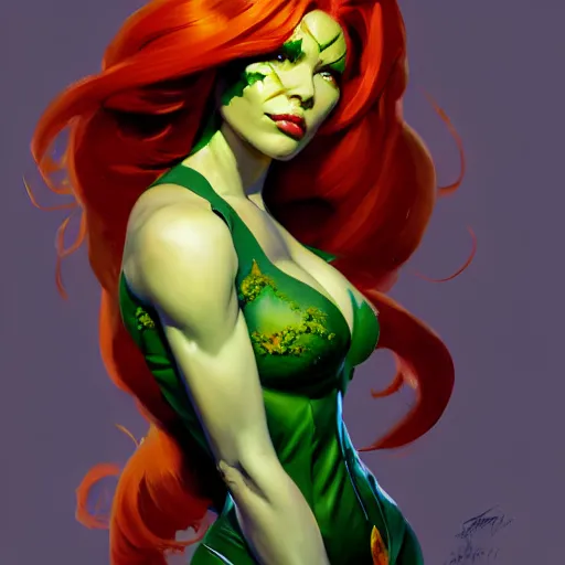 Image similar to Greg Manchess portrait painting of Poison Ivy as Overwatch character, medium shot, asymmetrical, profile picture, Organic Painting, sunny day, Matte Painting, bold shapes, hard edges, street art, trending on artstation, by Huang Guangjian and Gil Elvgren and Sachin Teng