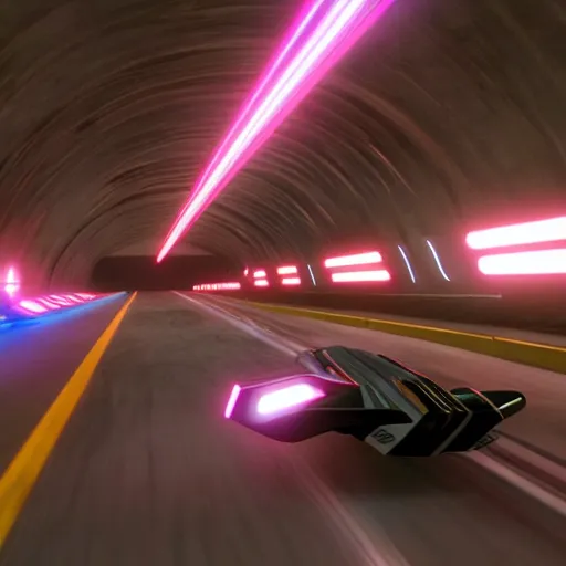 Prompt: F-zero ships competition hight tech tunnel highlights 8k resolution unreal engine hiperrealistic neon glow darkness dramatic hdr