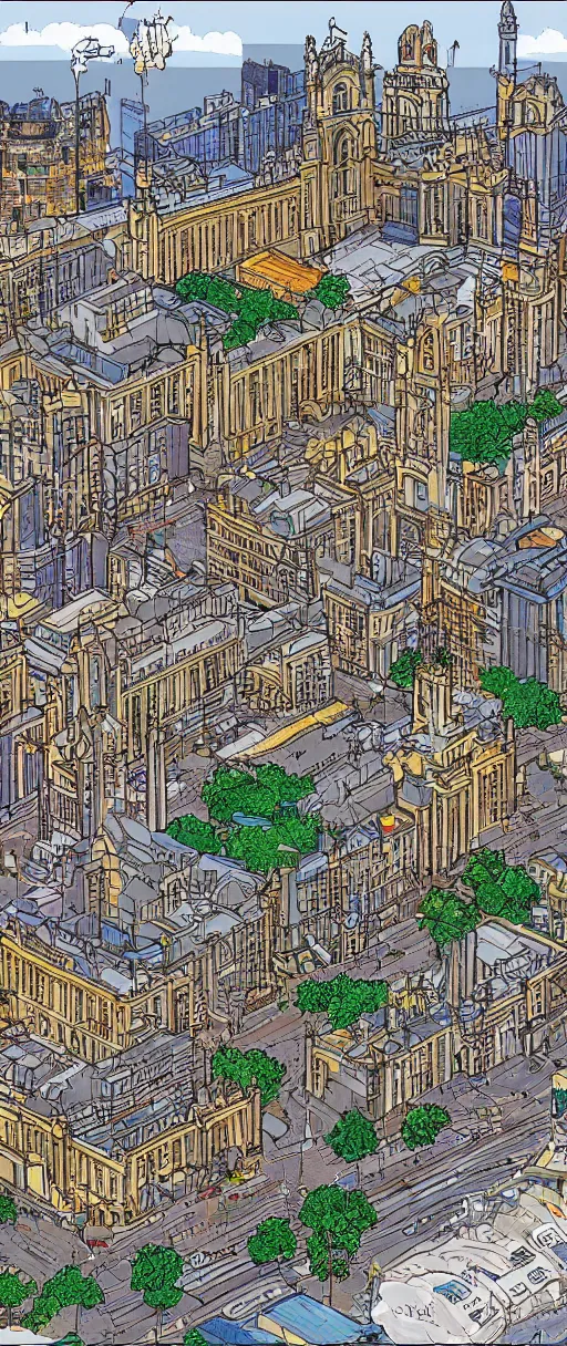 Prompt: Leeds City Centre colour concept art pixel art