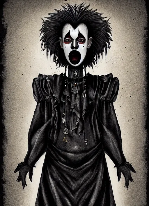 Image similar to A high quality illustration of a goth-clown hybrid, trending on artstation, hd, behance contest winner