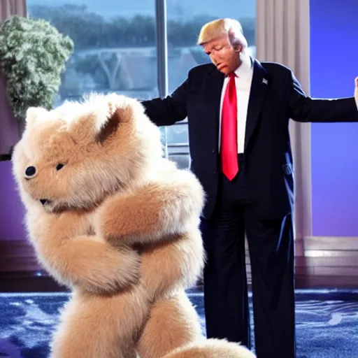 Image similar to donald trump putting on a furry suit