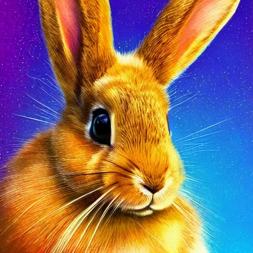 Image similar to cute rabbit portrait, colorful background, fantasy art, concept, art, computer art, high detail, 4 k