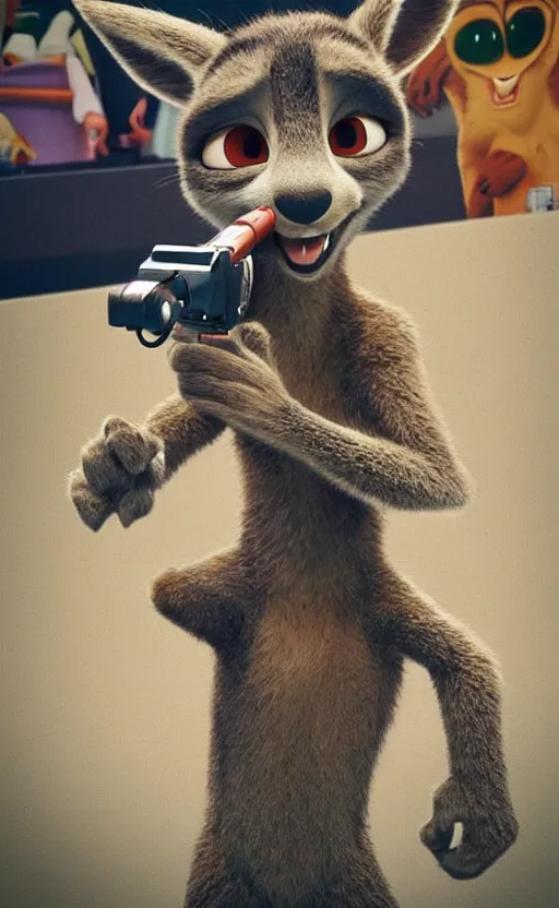 Prompt: “kangaroo in the style of the movie zootopia holding a laser gun and pointing it at the the camera”