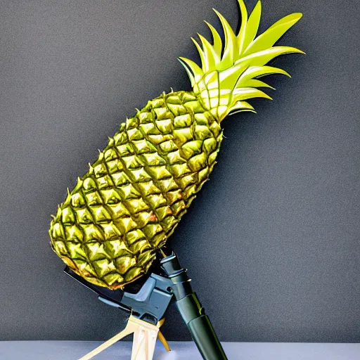 Prompt: product photo of a pineapple combined with a bazooka, center frame, highly detailed, balanced colors