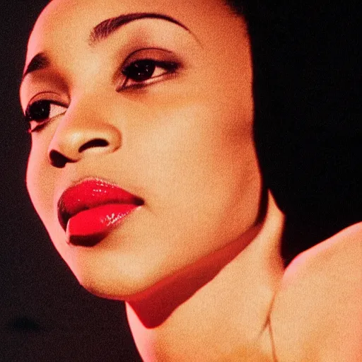 Prompt: picture of Sade Adu with sunlight behind her singing