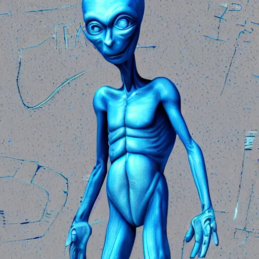 Image similar to tall blue alien is caught on security camera 8 k hdr hi res realistic super detailed pic