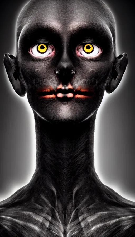 Image similar to epic professional digital art of a human - crow hybrid creature, portrait, human eyes, humanoid crow head, human skin, dark skin, humanoid figure