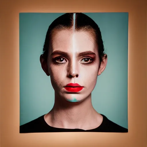 Image similar to medium format color portrait of a model with surreal style, studio lighting