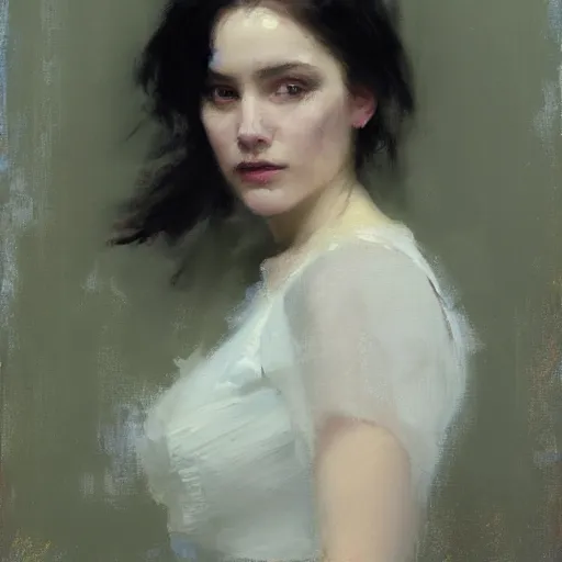 Prompt: Richard Schmid and Jeremy Lipking portrait painting of a young beautiful woman