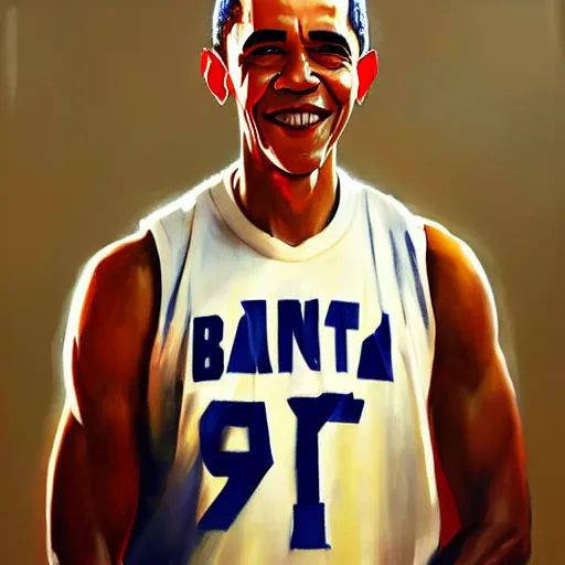 Image similar to Greg Manchess portrait painting of Barack Obama as a basketball player, medium shot, asymmetrical, profile picture, Organic Painting, sunny day, Matte Painting, bold shapes, hard edges, street art, trending on artstation, by Huang Guangjian and Gil Elvgren and Sachin Teng