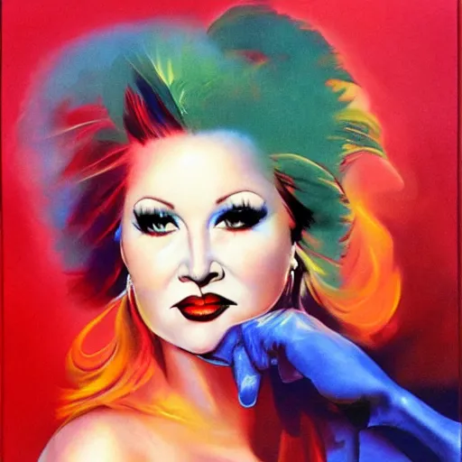 Prompt: cyndi lauper painted by boris vallejo