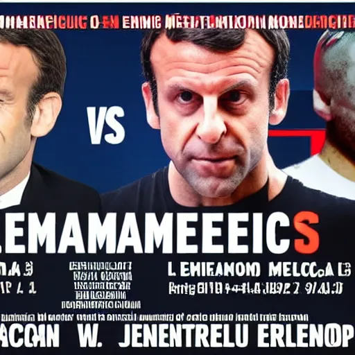 Image similar to poster of emmanuel macron vs jean luc melenchon mma fight