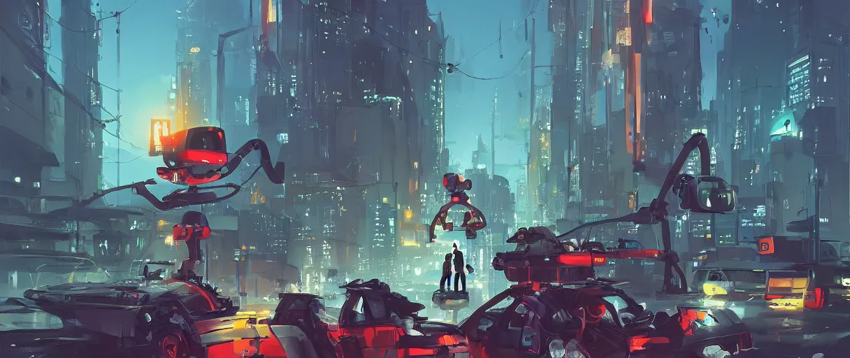 Prompt: concept art of one rescue robot, disaster in the city at night, art gta 5 cover, official fanart behance hd artstation by jesper ejsing, by rhads, makoto shinkai and lois van baarle, ilya kuvshinov, ossdraws, victo ngai, andreas rocha, john harris