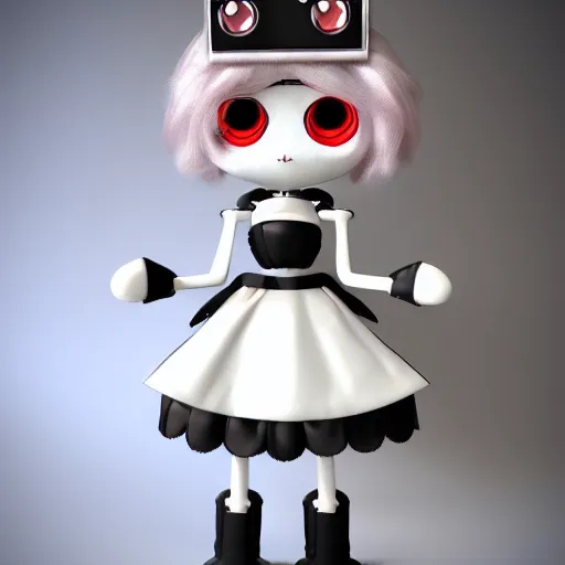 Prompt: cute fumo plush of a furry gothic maid robot, anime, vray