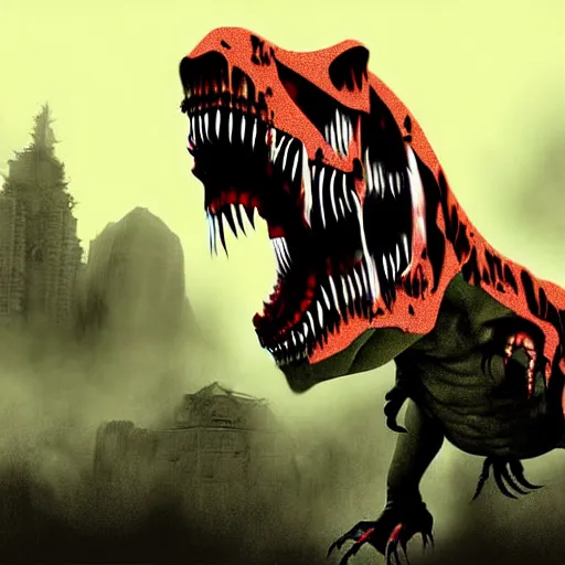 Image similar to T-rex zombie, matte painting, digital art