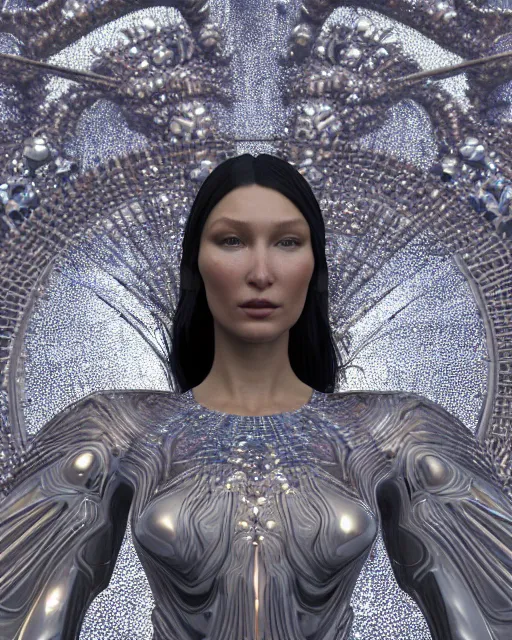 Prompt: a highly detailed metahuman 4 k close up render of an alien goddess bella hadid monument in iris van herpen dress schiaparelli in diamonds crystals swarovski and jewelry iridescent in style of alphonse mucha gustav klimt trending on artstation made in unreal engine 4