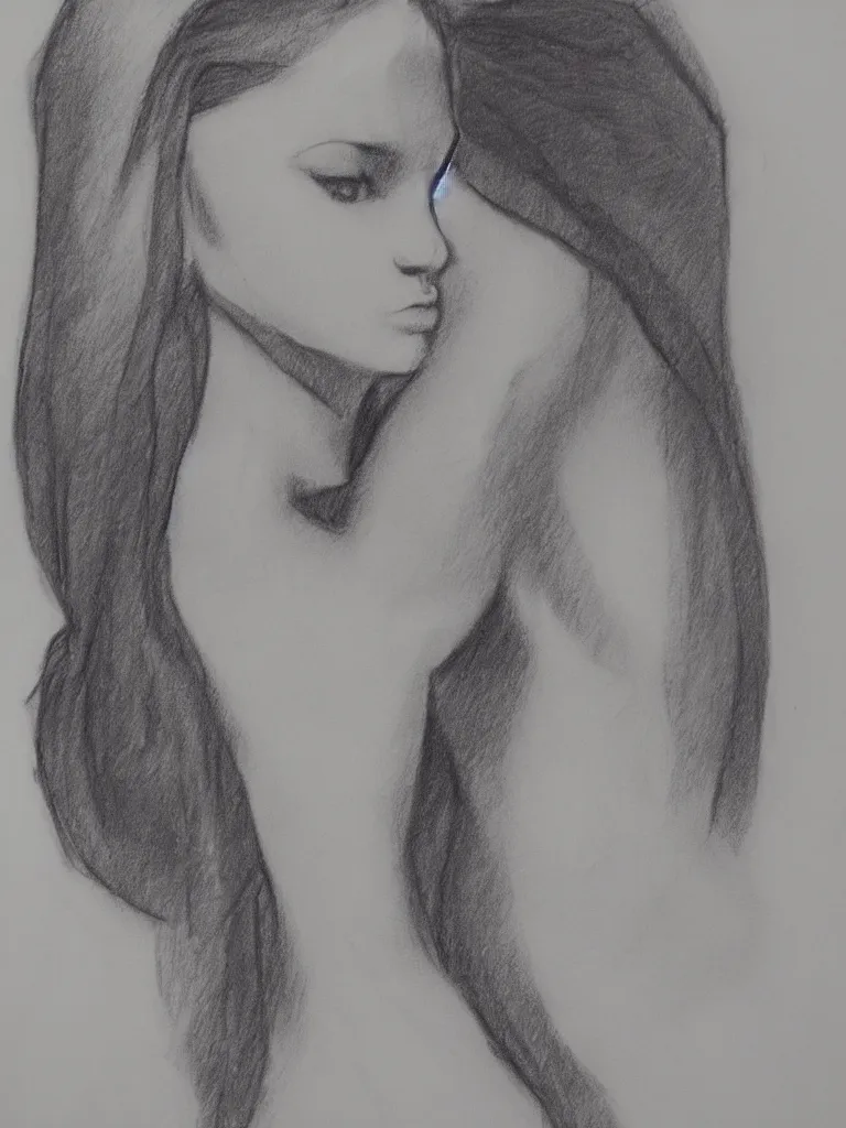 Prompt: charcoal figure drawing of a beautiful female model in the style of joseph sheppard