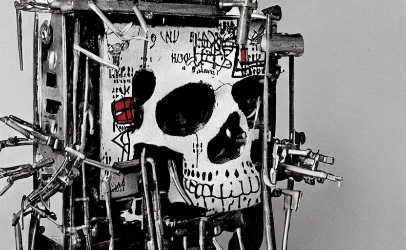 Image similar to photograph of a basquiat skull machine