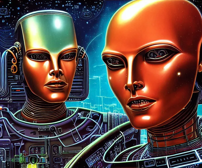 Prompt: cybernetic intergalactic alien sphinx cyberpunk portrait 4 k highly detailed by kelly freas