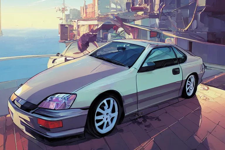 Prompt: honda prelude art gta 5 cover, official fanart behance hd artstation by jesper ejsing, by rhads, makoto shinkai and lois van baarle, ilya kuvshinov, ossdraws, that looks like it is from borderlands and by feng zhu and loish and laurie greasley, victo ngai, andreas rocha, john harris