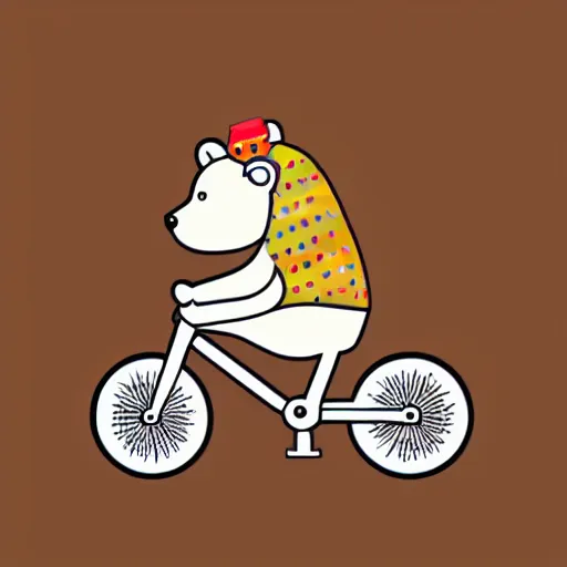 Image similar to Bear riding a small bicycle, sticker, highly detailed, colorful, illustration, drama, smooth and clean vector curves, no jagged lines, vector art, smooth