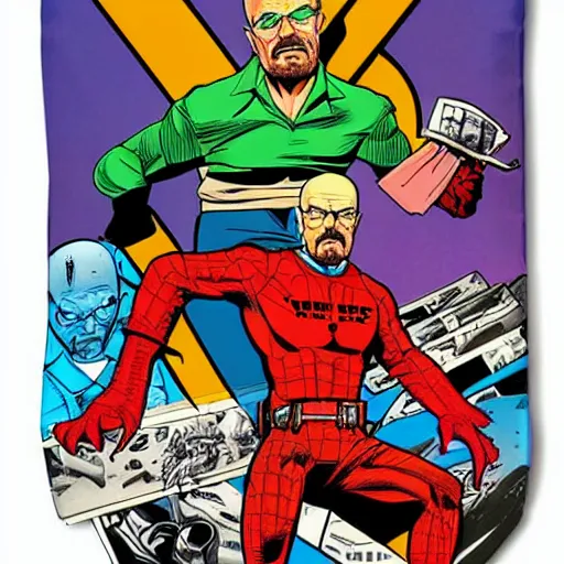 Prompt: Walter white 1987 marvel comic book cover by rob lee, pouches, belts, straps