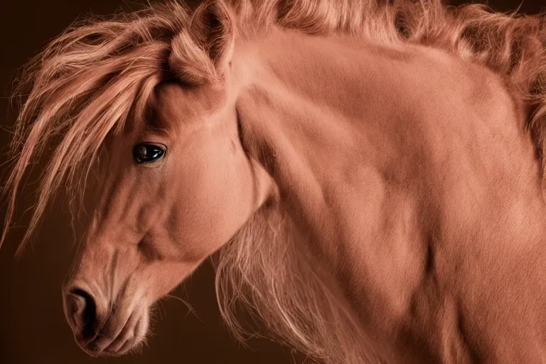 Image similar to Pinkie Pie equine facing away from the viewer, back towards camera, professional photography and mood lighting, anatomically correct equine photo, laying down, flowing mane and tail, relaxed expression