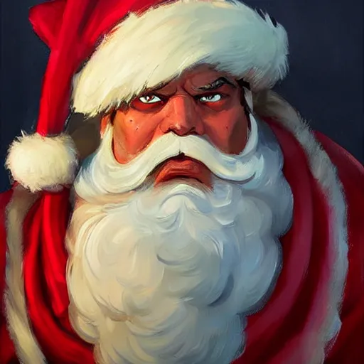 Image similar to greg manchess portrait painting of fully armored santa claus as overwatch character, medium shot, asymmetrical, profile picture, organic painting, sunny day, matte painting, bold shapes, hard edges, street art, trending on artstation, by huang guangjian and gil elvgren and sachin teng