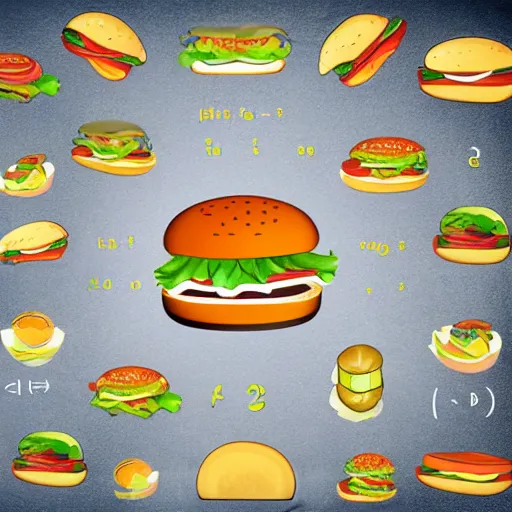 Image similar to equation of a burger. food, math symbols, illustration, portfolio