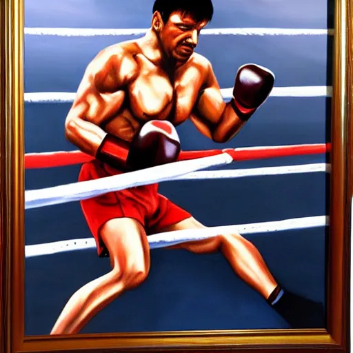 Image similar to rocky i fighting rocky iv oil painting