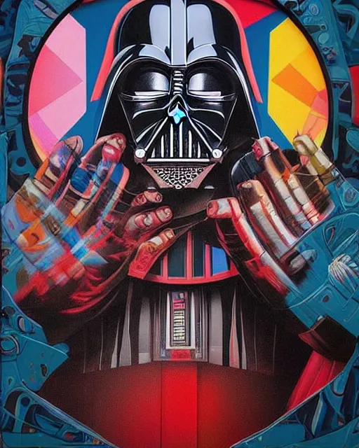 Prompt: Tristan Eaton, maximalism, darth vader, Hyper-realistic, Brom, highly detailed