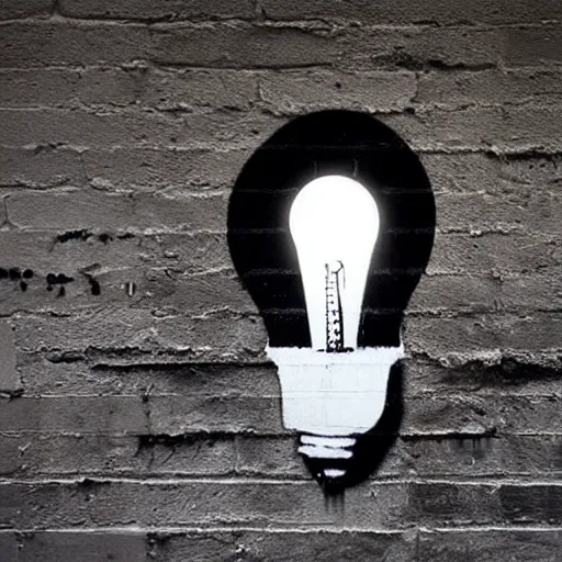 Image similar to wall art of a lightbulb by banksy