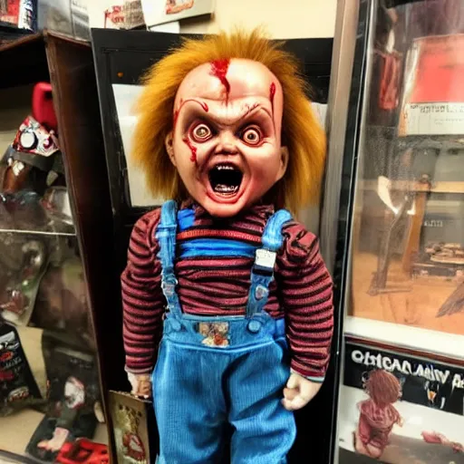 Image similar to Chucky the killer doll for sale in a pawn shop