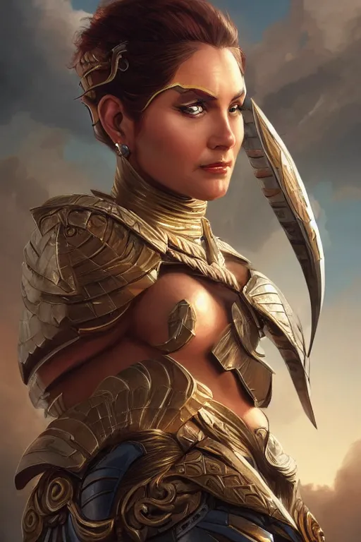 Image similar to amazon valkyrie athena, d & d, fantasy, portrait, highly detailed, headshot, digital painting, trending on artstation, concept art, sharp focus, illustration, art by artgerm and greg rutkowski and magali villeneuve