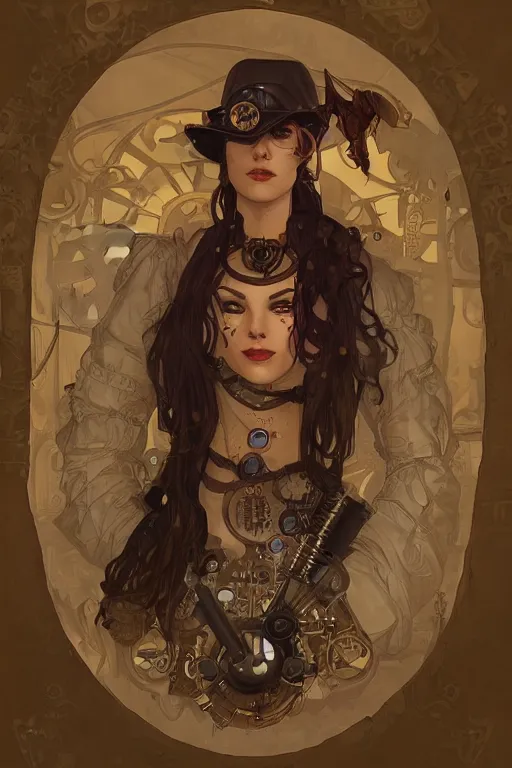 Prompt: a portrait of evil steampunk scientist, artstation, illustration by silvio camboni, steampunk concept art, alphonse mucha