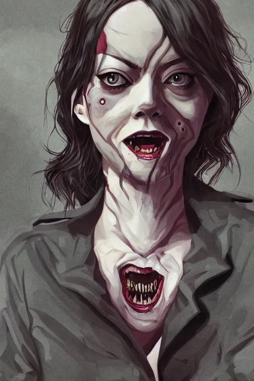 Image similar to emma stone in sleepy hollow, full body, big two toned eyes, teeth gritted, horror, intricate details, cinematic, epic, realistic, anatomy, tomer hanuka, uplight, artstation, photorealistic, scary