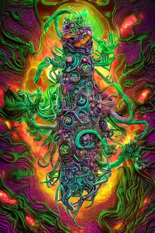 Image similar to creature sushi roots cactus elemental flush of force nature micro world fluo light deepdream a wild amazing steampunk baroque ancient alien creature, intricate detail, colorful digital painting radiating a glowing aura global illumination ray tracing