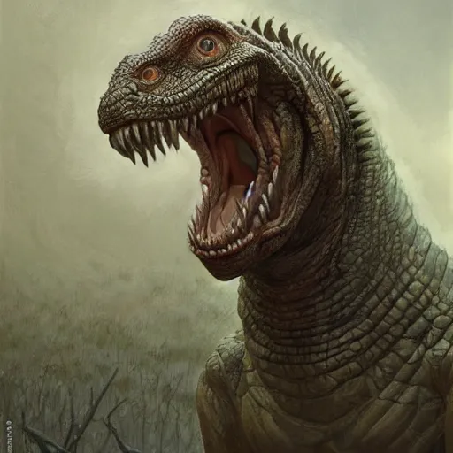 Image similar to vladimir putin, anthropomorphic bald prehistoric reptile, putin is hybrid lizard, toothless, horror, macabre by donato giancola and greg rutkowski and wayne barlow and zdzisław beksinski, realistic face, digital art