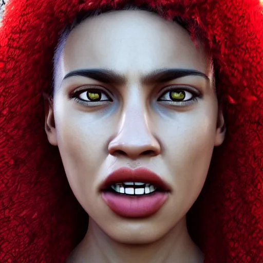 Image similar to hyperrealistic portrait of beautiful mixed race woman, angry, shouting, photo realistic, dynamic lighting, artstation, poster, volumetric lighting, very detailed face, 4 k, award winning